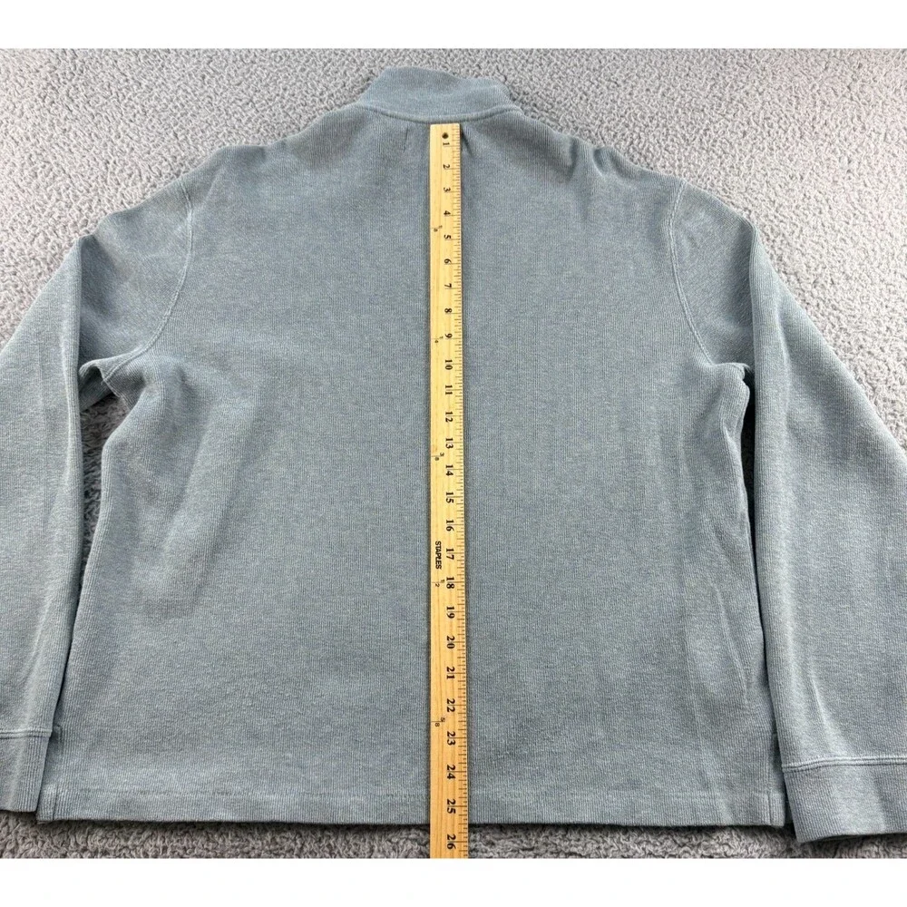 Polo Ralph Lauren Mens Medium Blue Yellow French Ribbed 1/4 Zip Mock Sweater
